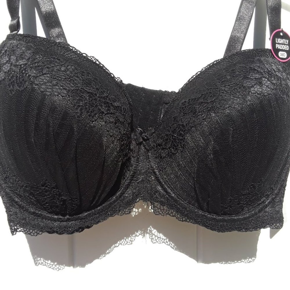 Rene Rofe Lingerie Black Lace Sz 38D Lightly Padded Bra with Underwire